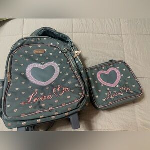 Gray and Pink Heart Backpack Set